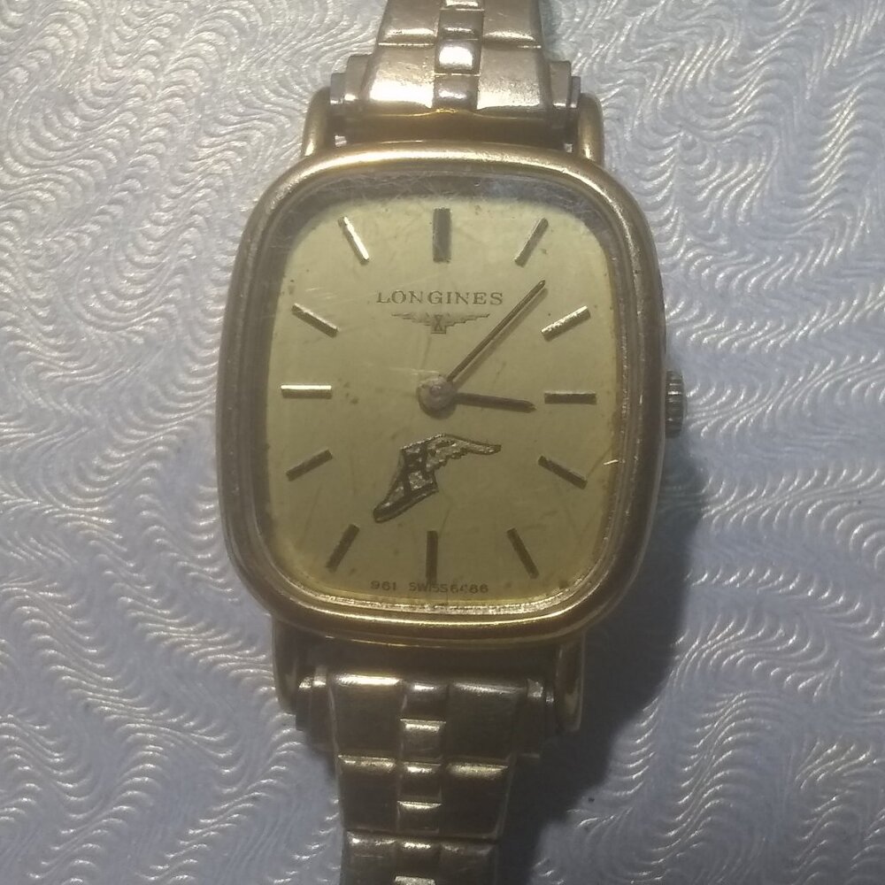 Longines Quartz Watch 1986 Women Goodyear Gift Gold Flex New Bat Works Great